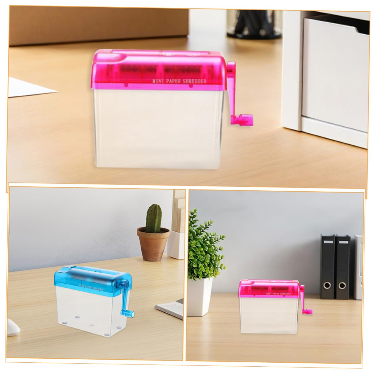 BESTonZON Distruggidocumenti Manuale Portatile da 2 Pezzi Mini Macchina Distruggidocumenti per Uso Domestico e Ufficio Controllo Manuale Manovella Design Compatto per Scrivania e