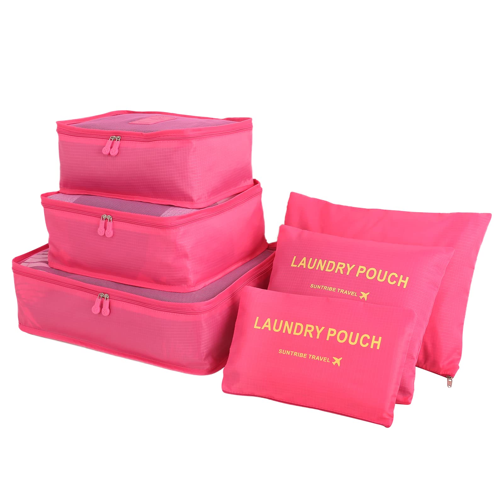 Teynewer Rose 6Pcs Travel Organiser Packing Bags Packing Cubes Set Durable Luggage Organisers Suitcase Storage Bags Compression Pouches For Travel Accessories,