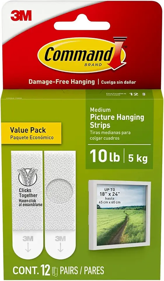 Command Medium Picture Hanging Strips [Removable]: 12 Pairs (White)