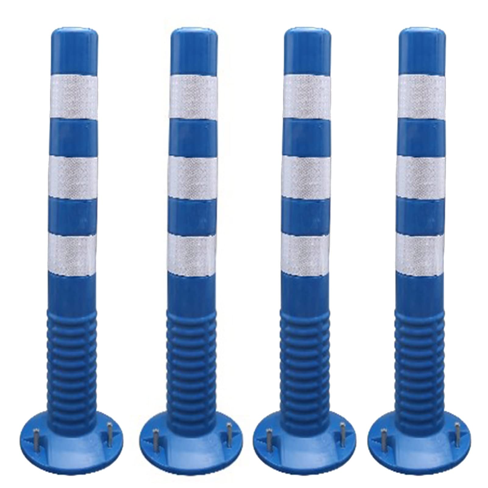 YNBSHGAA Commercial Flexible Caution Cones Bollard Post 30inch Tall 4 Pack - Complete Kits For Traffic Delineator Safety Barriers On Expressways, Parks, Parking Spots, & Streets,Blue+white