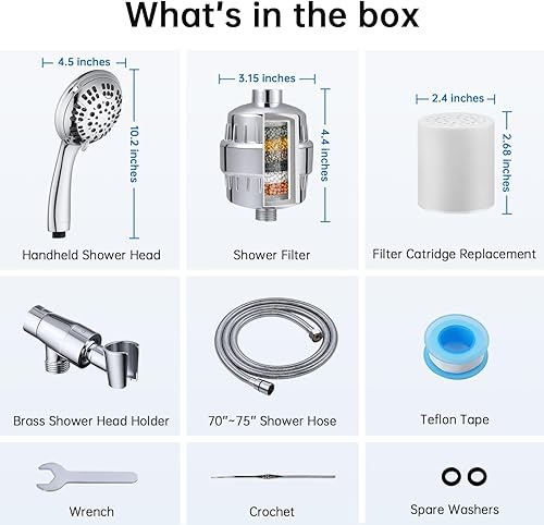 Miniatura 6 de G-Promise Cabezal de ducha de mano filtrado de lujo, juego de ducha de 6 ajustes de pulverización con filtro efectivo de 2 cartuchos, soporte de