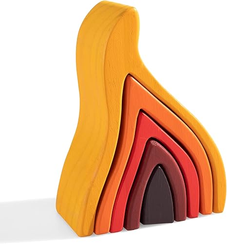 MerryHeart Juguete apilable de madera arco iris, apilador de madera de elementos de fuego, bloques de apilamiento de varias formas, Waldorf y