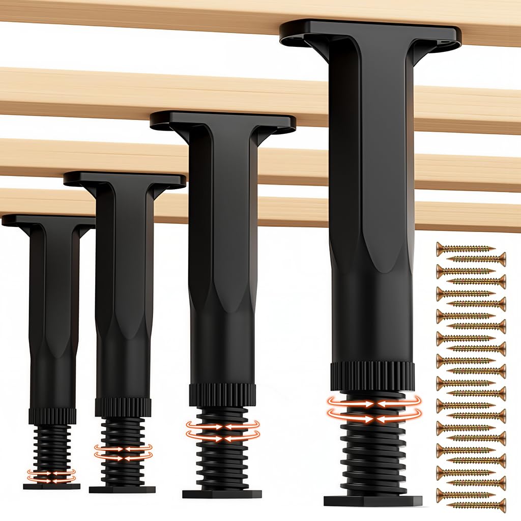HASTHIP® 4 PCS Adjustable Bed Frame Support Legs (7"-13.3"), Heavy Duty Metal Furniture Legs for Bed, Sofa, Cabinet, Dresser, Table, Replacement Height Adjustable Center Slat Reinforcement-image-21