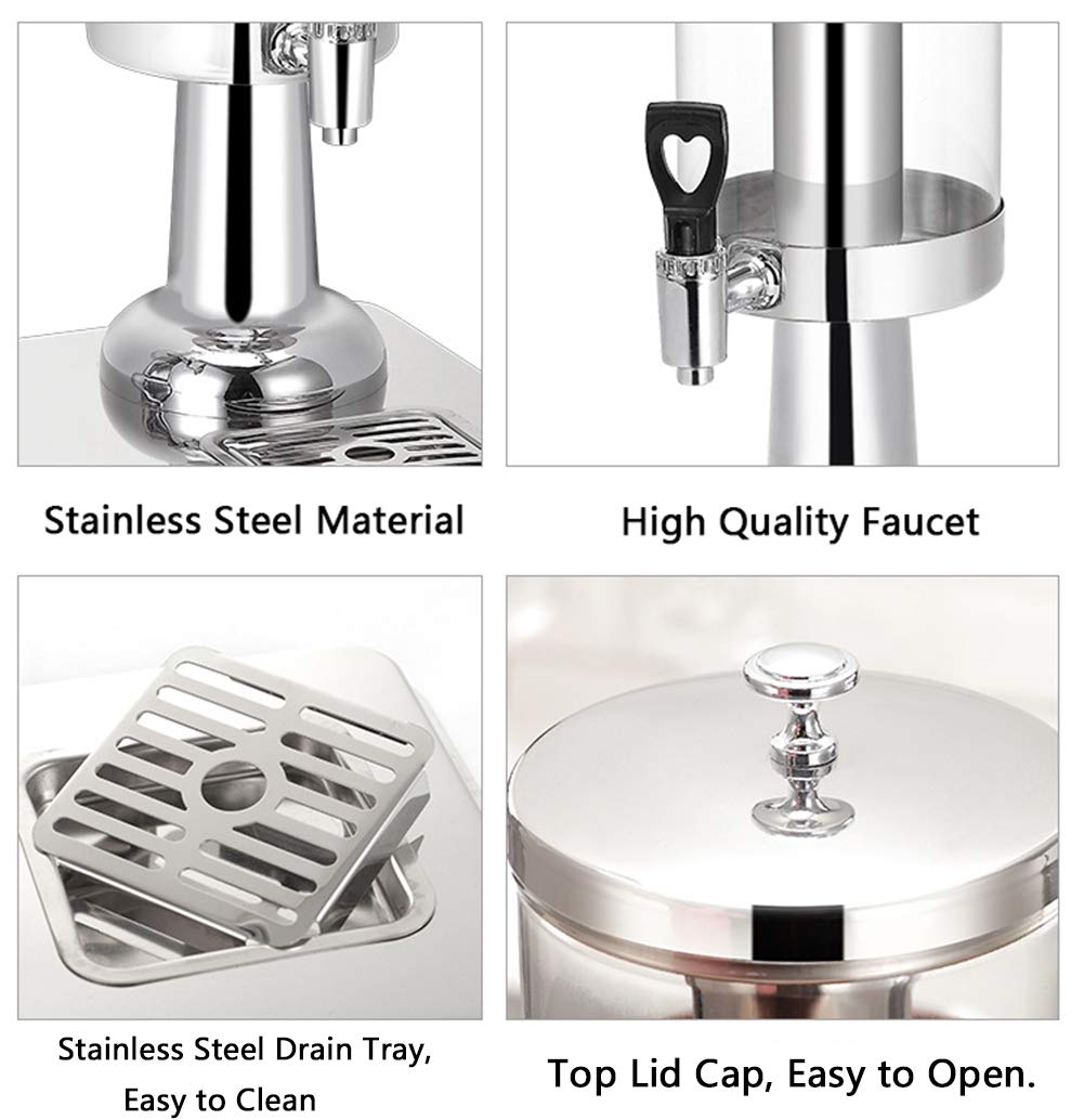 Recipiente térmico de acero inoxidable, Dispensador comercial de bebidas acero inoxidable con tanque doble contenedor 3Lx2, dispensador heladas bandeja goteo y grifo sin fugas