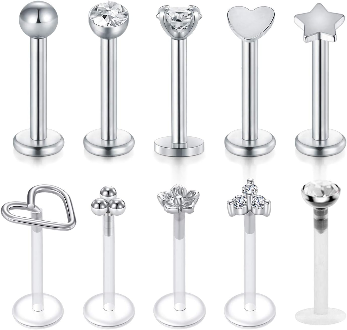 20g 16g Tragus Piercing Jewelry Helix Earrings Threadless Flat Back Earrings for Women Forward Helix Cartilage Earring Tragus Jewelry Medusa Labret Lip Piercing Jewelry Lip Studs 16 Gauge 8mm