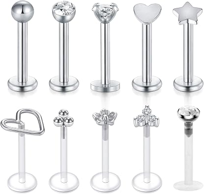 20g 16g Tragus Piercing Jewelry Helix Earrings Threadless Flat Back Earrings for Women Forward Helix Cartilage Earring Tragus Jewelry Medusa Labret Lip Piercing Jewelry Lip Studs 16 Gauge 8mm