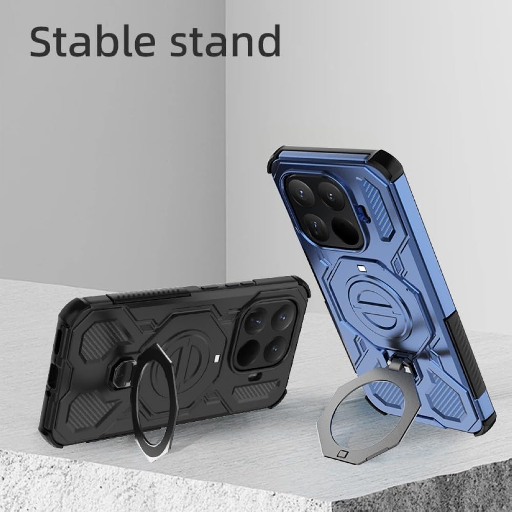 Generic Custodia compatibile con Xiaomi Redmi 14C 4G (Colore: Blu scuro) Anello pieghevole Stand Hard Back Custodia posteriore in silicone rigido
