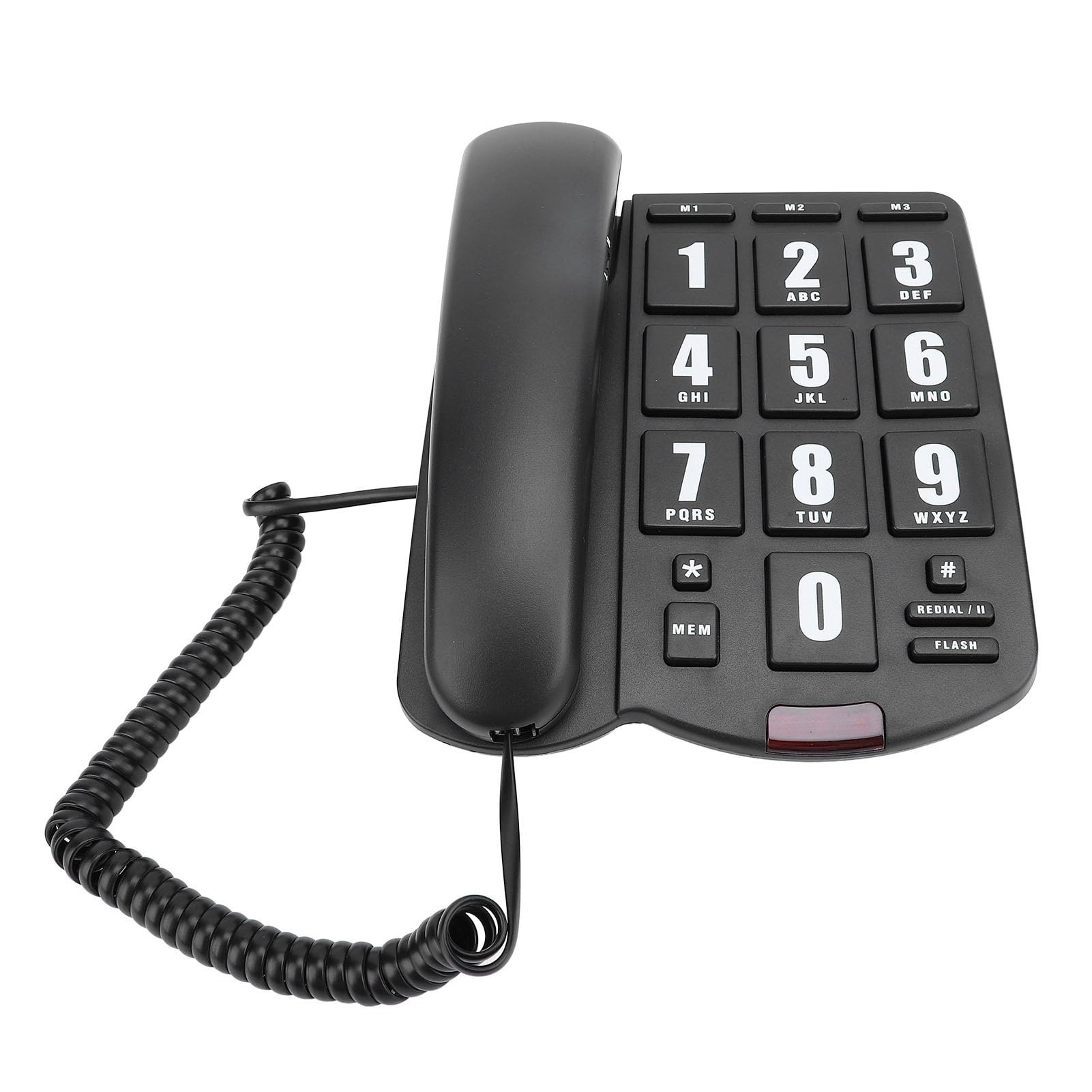 Vaste telefoons, muurtelefoon met snoer bedrade desktop vaste telefoon geen beller-ID met laatste nummer opnieuw kiezen/flash/mute-functie voor thuiskantoor, hotel, keuken (rood) (kleur: zwart