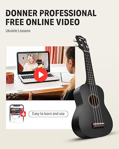 Miniatura 67 de Donner Ukelele soprano para principiantes, ukelele mate de 21 pulgadas, kit para principiantes con correa para bolsa, afinador, cuerdas, púas
