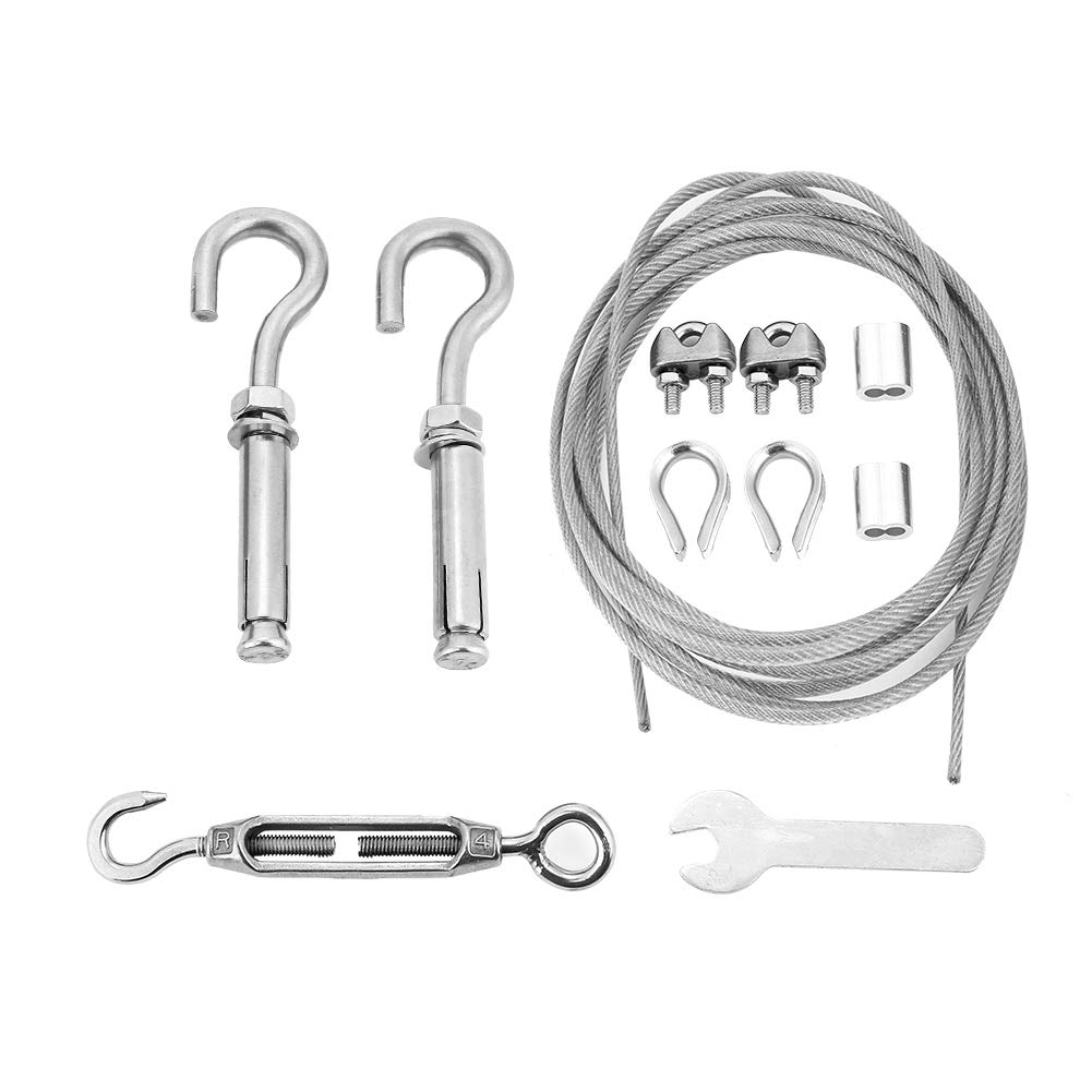 Robustes Wäscheleinen-Set aus Edelstahl mit Spannschloss, Haken zum Aufhängen von Wäsche und Gardinen sowie Montagewerkzeug und Befestigungsmaterial (Paket 4: 8 Meter Stahlseil)