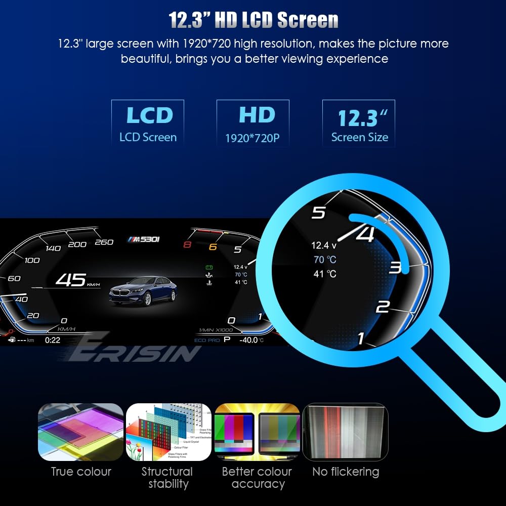 10" Cuadro de Instrumentos Digital LCD para BMW Serie 3 E90/E91/E92/E93 2005-2012 con CCC/CiC, Panel de Instrumentos Digital 4-Core, Admite TPMS, Temperatura Aceite y Controles Volante 7-UI Temas