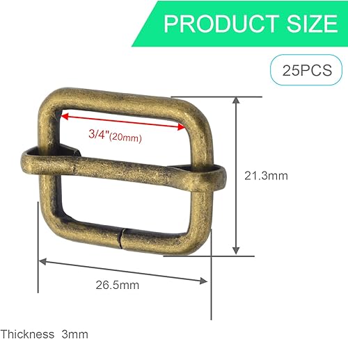 Miniatura 9 de CooBigo Paquete de 25 hebillas deslizantes Tri Glide Ajustador de correa de 1-14 pulgadas, deslizadores ajustables de metal para hacer bolsas,