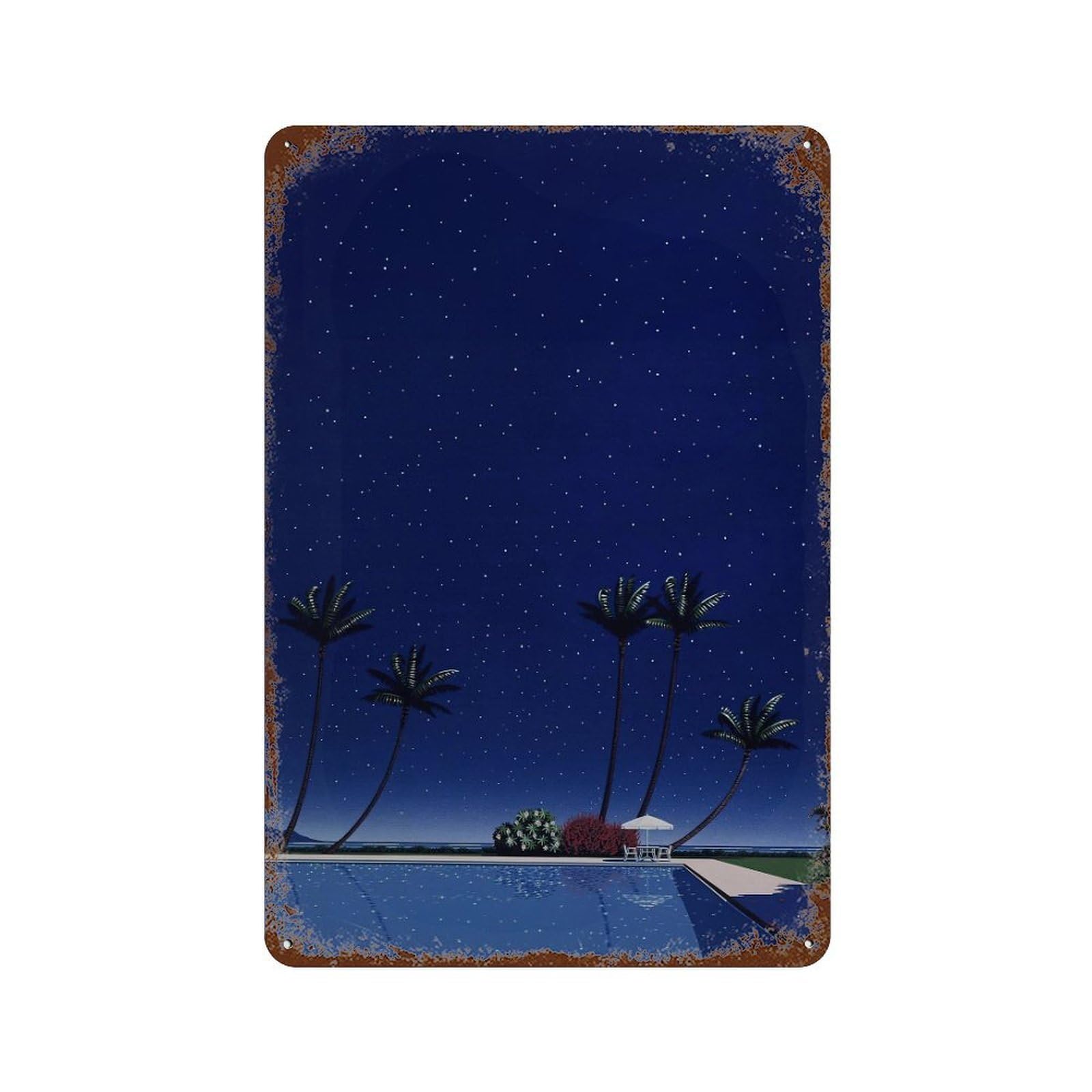 xiaoxiaoshen Tropical Night Pool Scene. Hiroshi Nagai Japanese City Pop Wall Decor Art Metal Tin Poster Modern Home Decor Art Home Bar Shop Decorations Vintage Sign 30x20cm