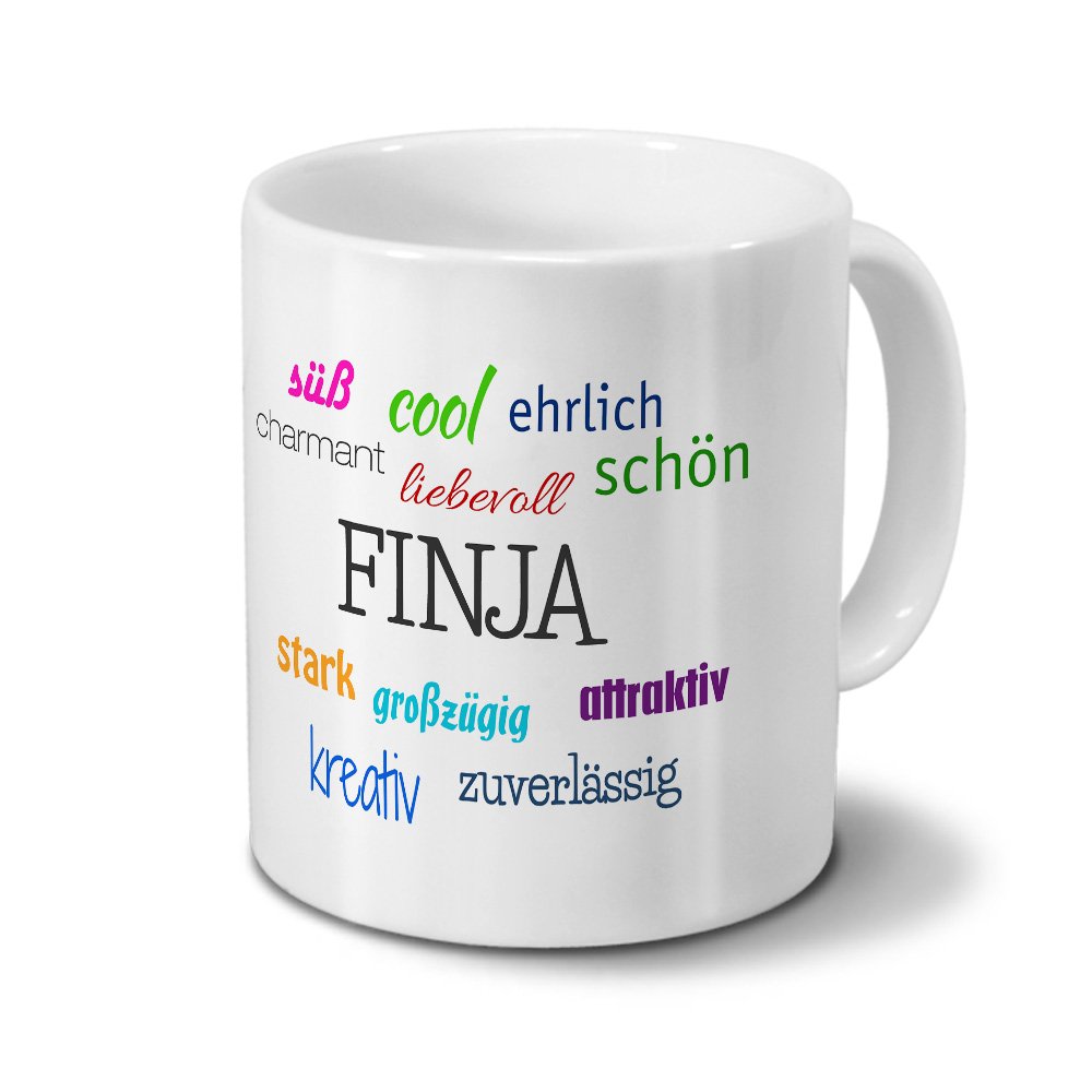 Personalisiert Tasse Mit Namen Dunja – Motiv „Positive Eigenschaften“, 325 Ml, Spülmaschinenfest, Weiß