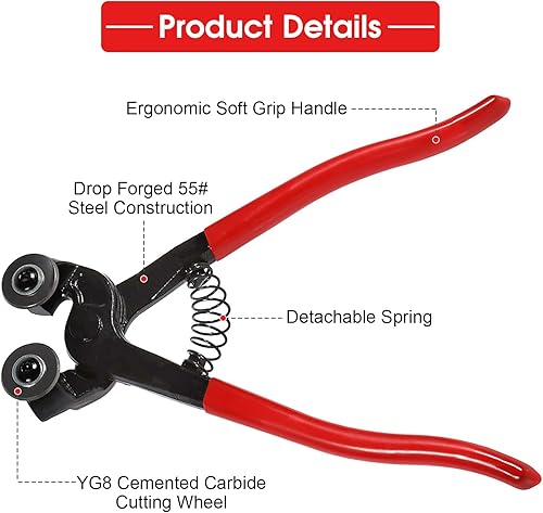 Miniatura 3 de Herramientas de mosaico, 7.874 in de vidrio resistente de corte de mosaico pinzas de cerámica de baldosas de cerámica rueda cortador de alicates