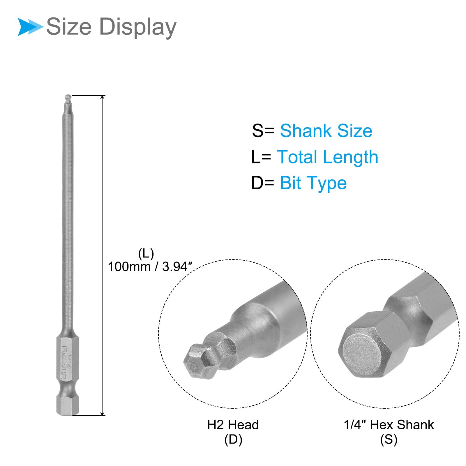CoCud Ball End Hex Head Wrench Drill Bit, H2 Head 4" Length 1/4" Hex Shank, S2 Steel Screwdriver Bits - Image 2