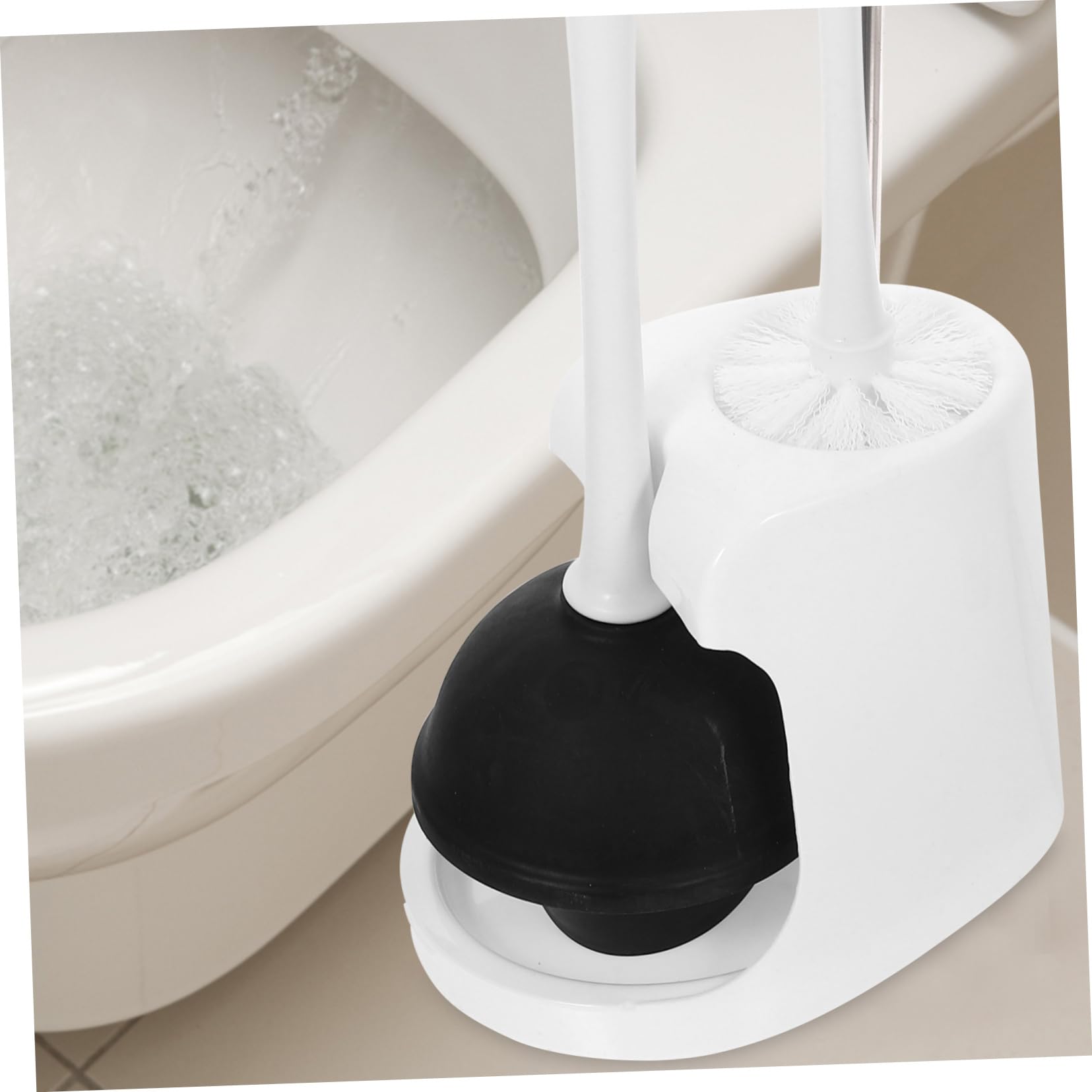 Alipis Juego de Escobilla de Inodoro Diseño Elegante y Funcional con Soporte y Émbolo en Abs y Goma para Limpieza Completa en Baño para Hogar