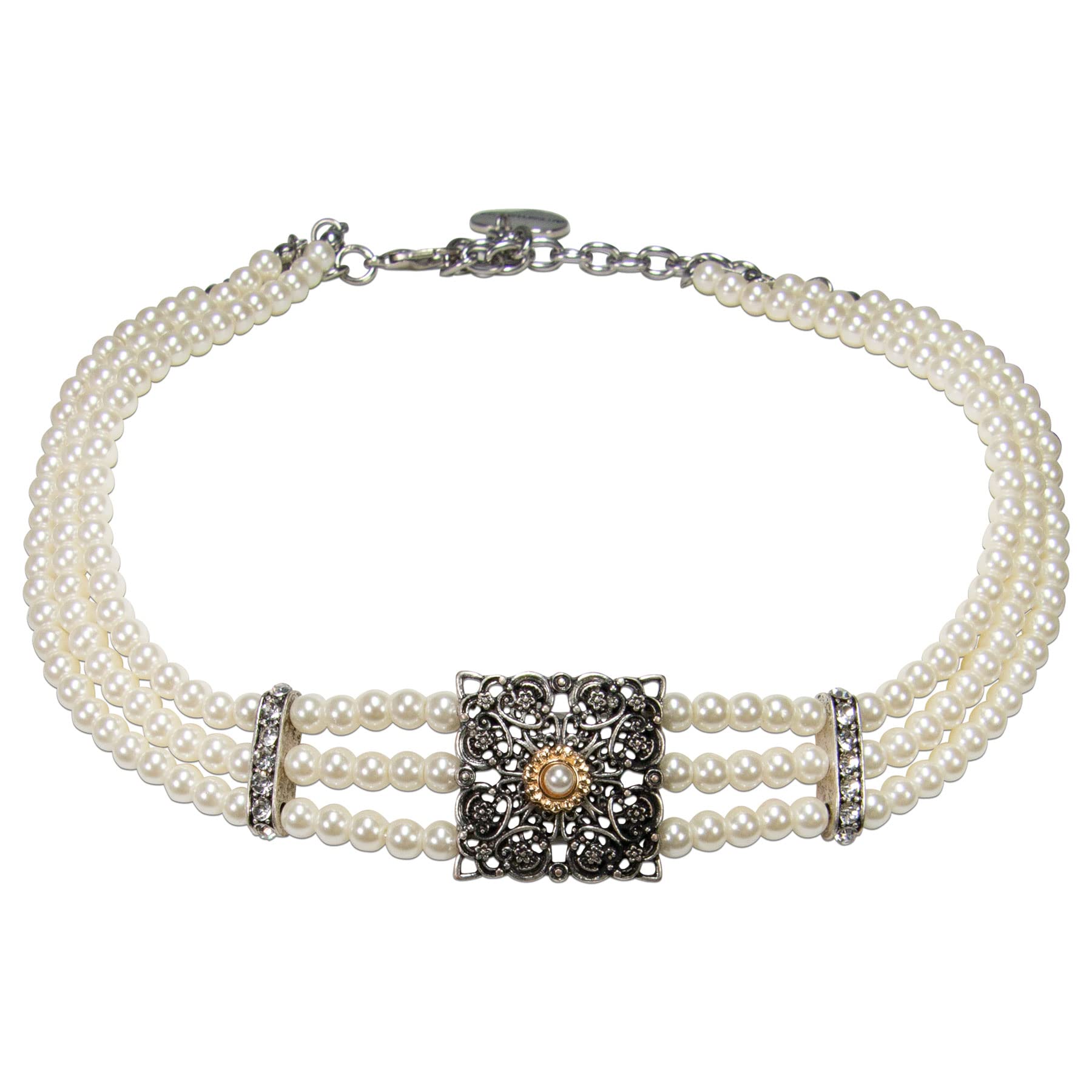 Alpenflüstern Gargantilla de perlas para traje regional Anabelle – elegante – Nostálgica – Joya para mujer, filigrana tirolesa (crema-blanco) DHK316