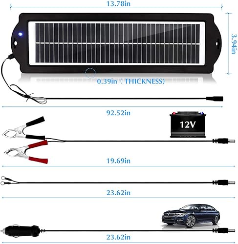 Miniatura 4 de MEGSUN - Kit de cargadores de batería solar de 12 voltios y 3 W, kit de carga de panel solar portátil impermeable para automóvil, barcos, RV,