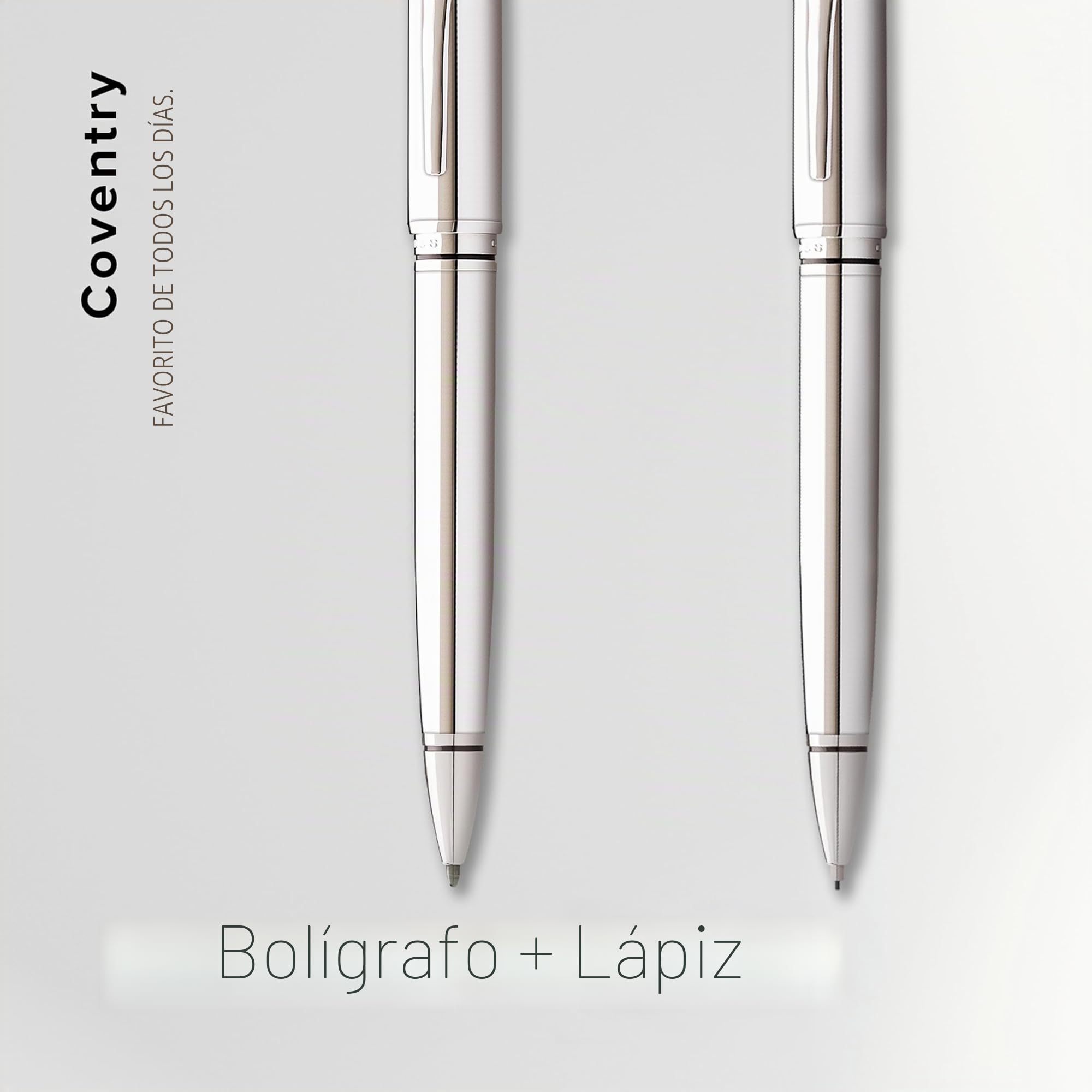 CROSS Coventry - Juego de bolígrafo y portaminas (KS: ancho de trazo M, DB 0,7 mm, incluye embalaje de regalo), cromado brillante
