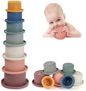 Vicloon Baby Stacking Cups Toy, 7 Pcs Silicone Baby Stacking Toy, Pile and Play Stacking Cups for Baby, Early Educational Nesting Toy for 1 2 3 Years Old Baby Toddler Boys Girls