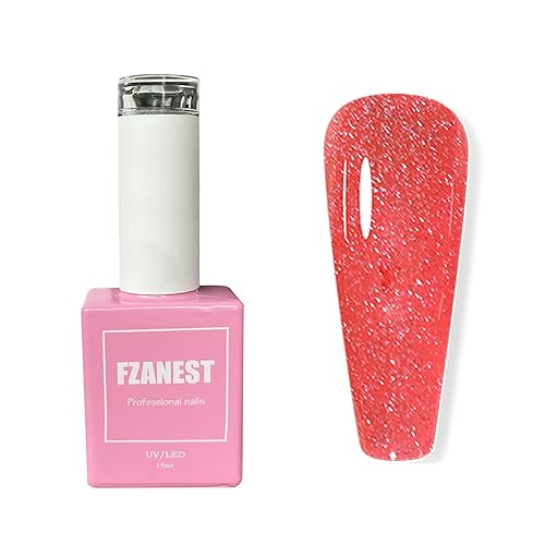 Miniatura 1 de FZANEST Diamond Gitter - Esmalte de uñas de gel, esmalte de gel UV LED Soak Off (rosa neón reflectante)