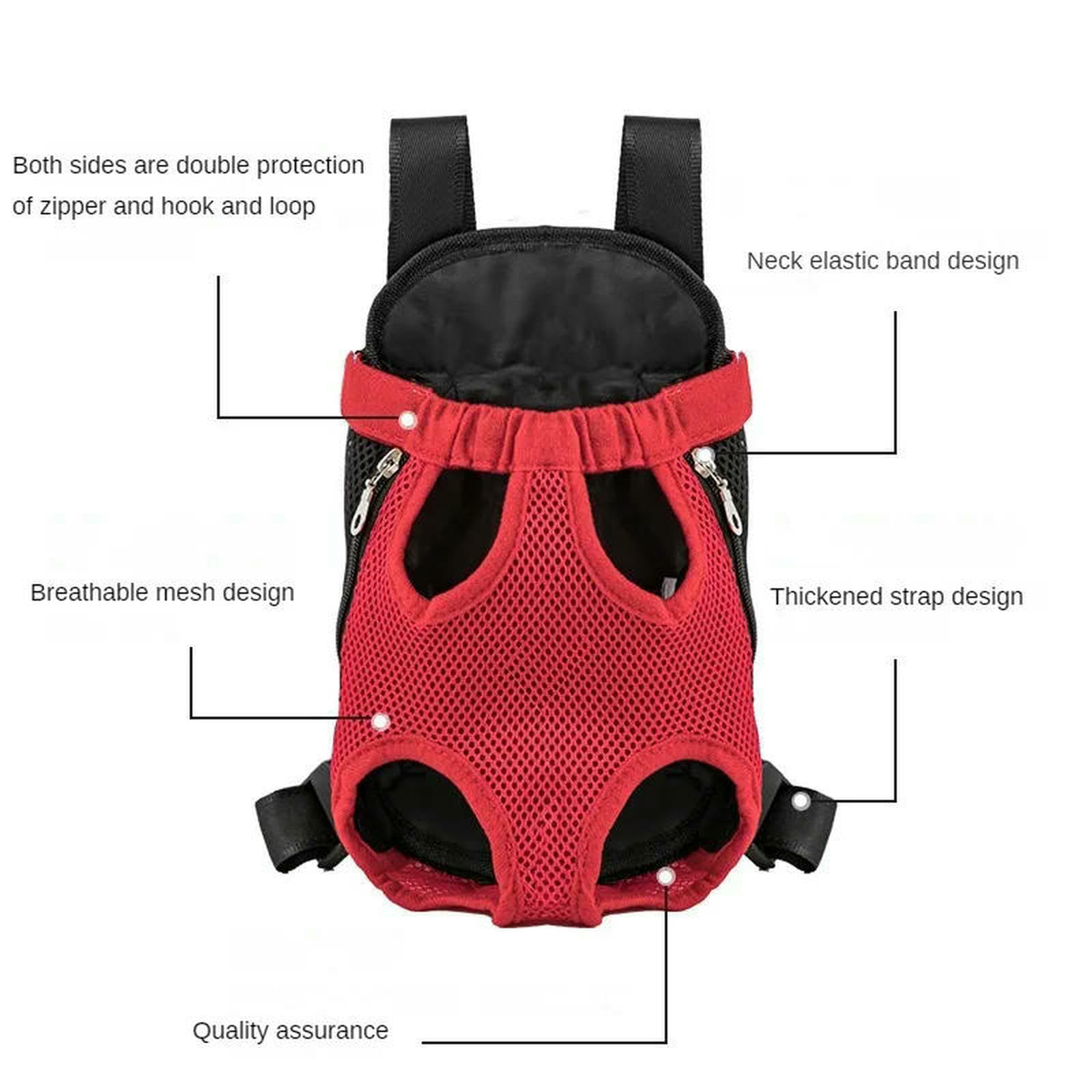 Mochila para Perros Porta De Viaje Portátil, Transpirable, con Doble Hombro, Bolsa Frontal Malla Pequeños Y Gatos Al Aire Libre-Rojo-s