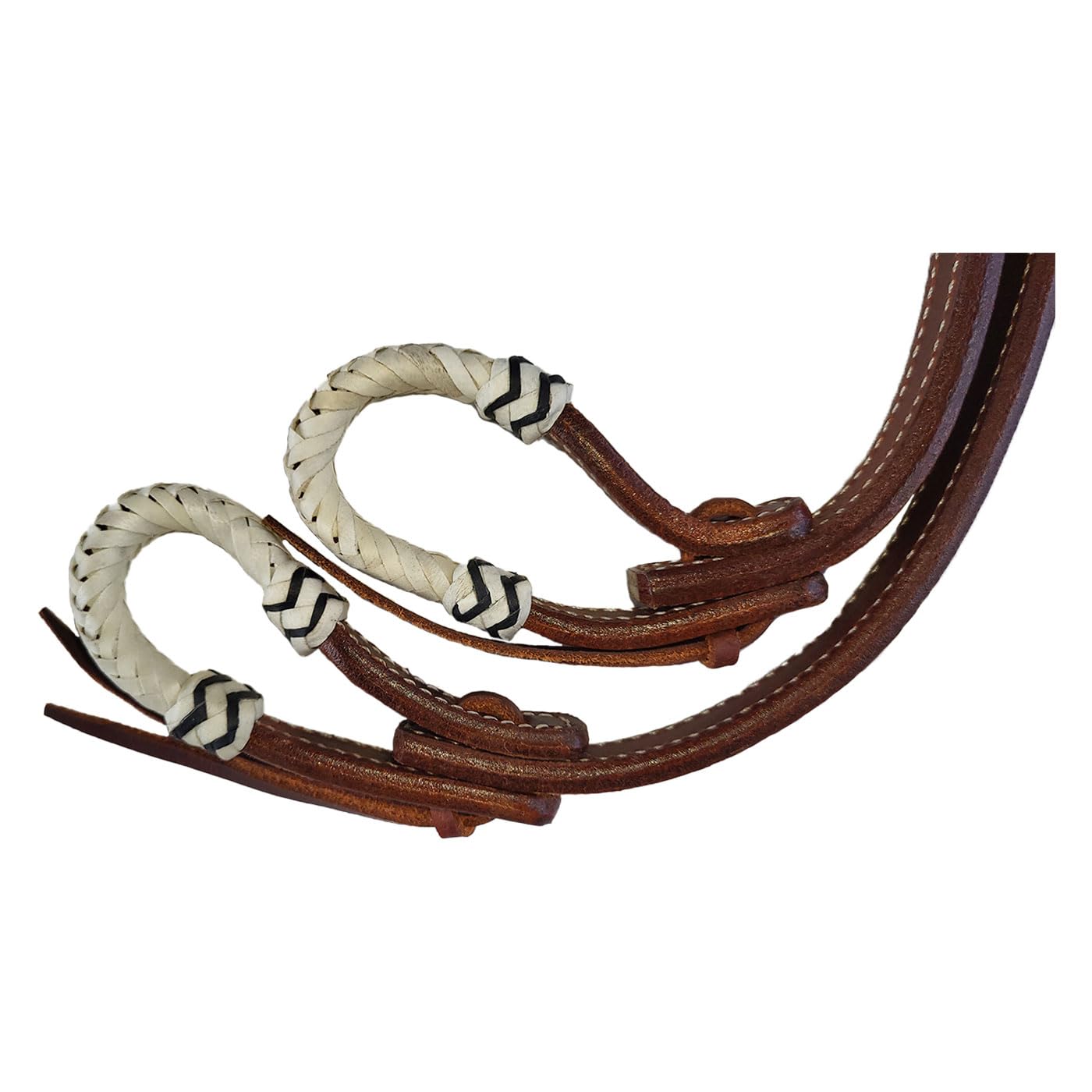 Brama West Western-trense "Wyatt" – Elegante scocca in pelle dal classico stile western – con cuciture bianche a contrasto, decorazioni Rawhide e nappe per capelli di cavalli – marrone, con pale (Cob)