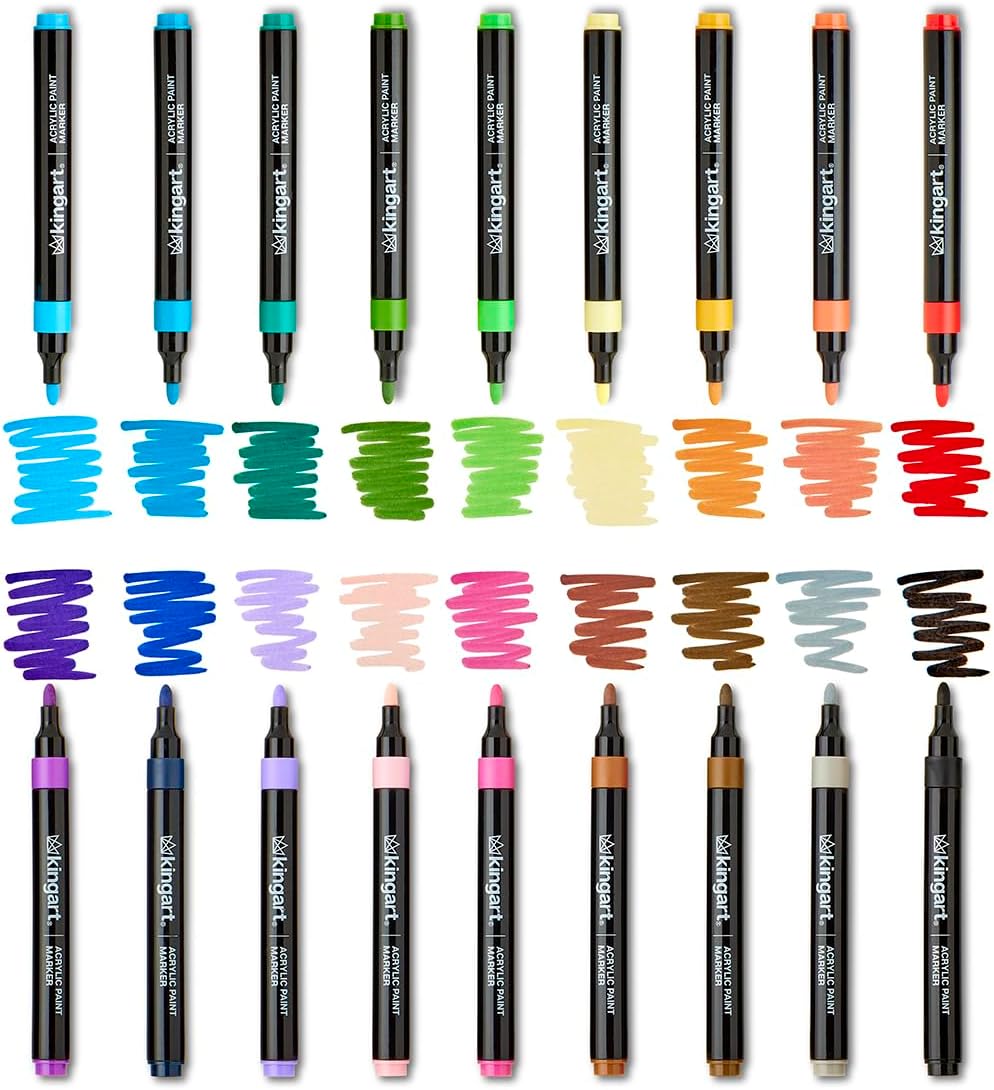 KINGART 48-Piece Acrylic Paint Marker Set – 2mm Bullet Tip – Smooth Opaque Water-Based Multi-Surface Art Pens for Rock, Glass, Wood, & Canvas – 48 Vibrant Colors with Storage Case Included