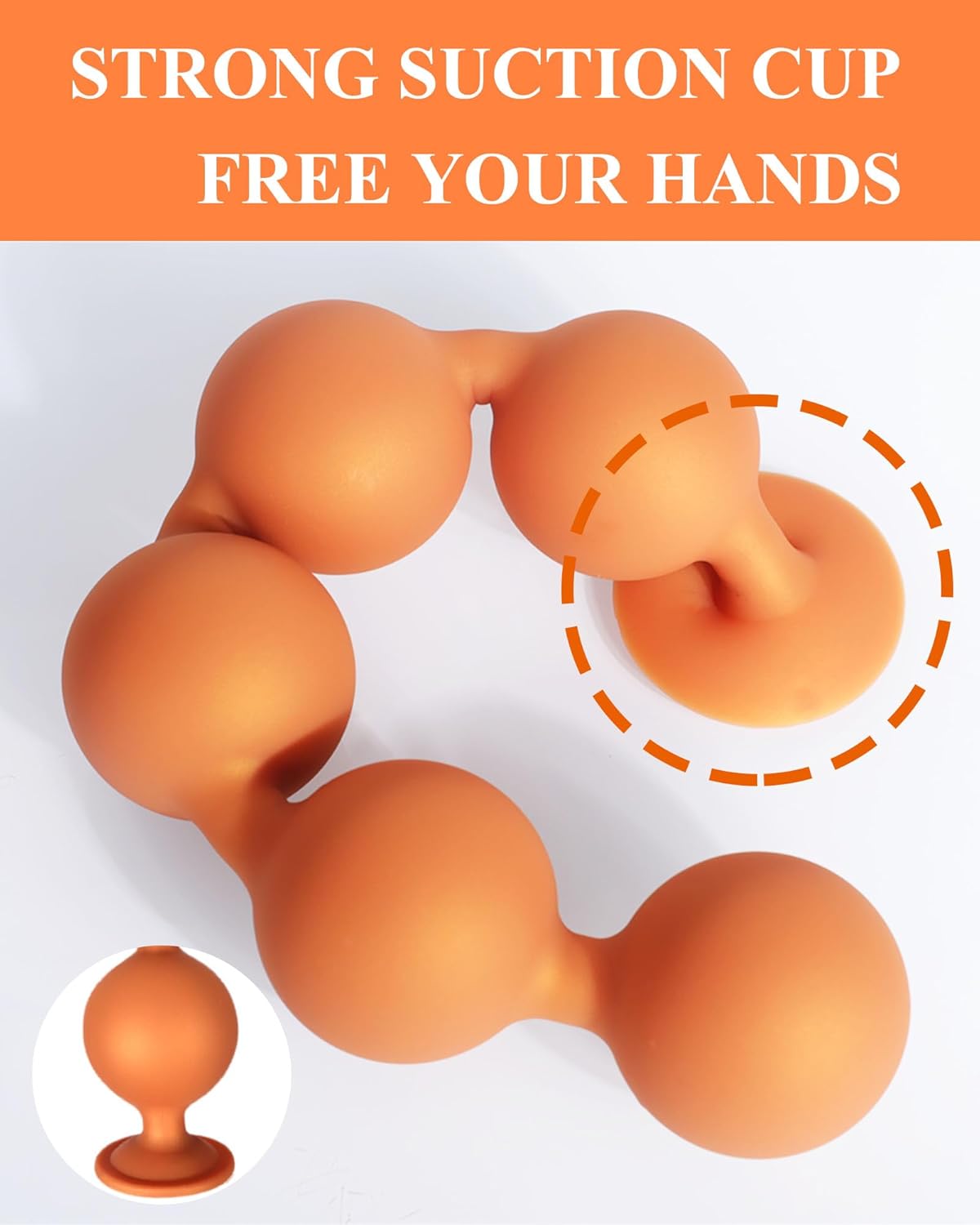 Silicone Anal Beads Chain – Anal Balls Diameter 2.36-inch Anal Beads Pump Ball Butt Plug - Silicone Graduated Spheres with Suction Base (L)