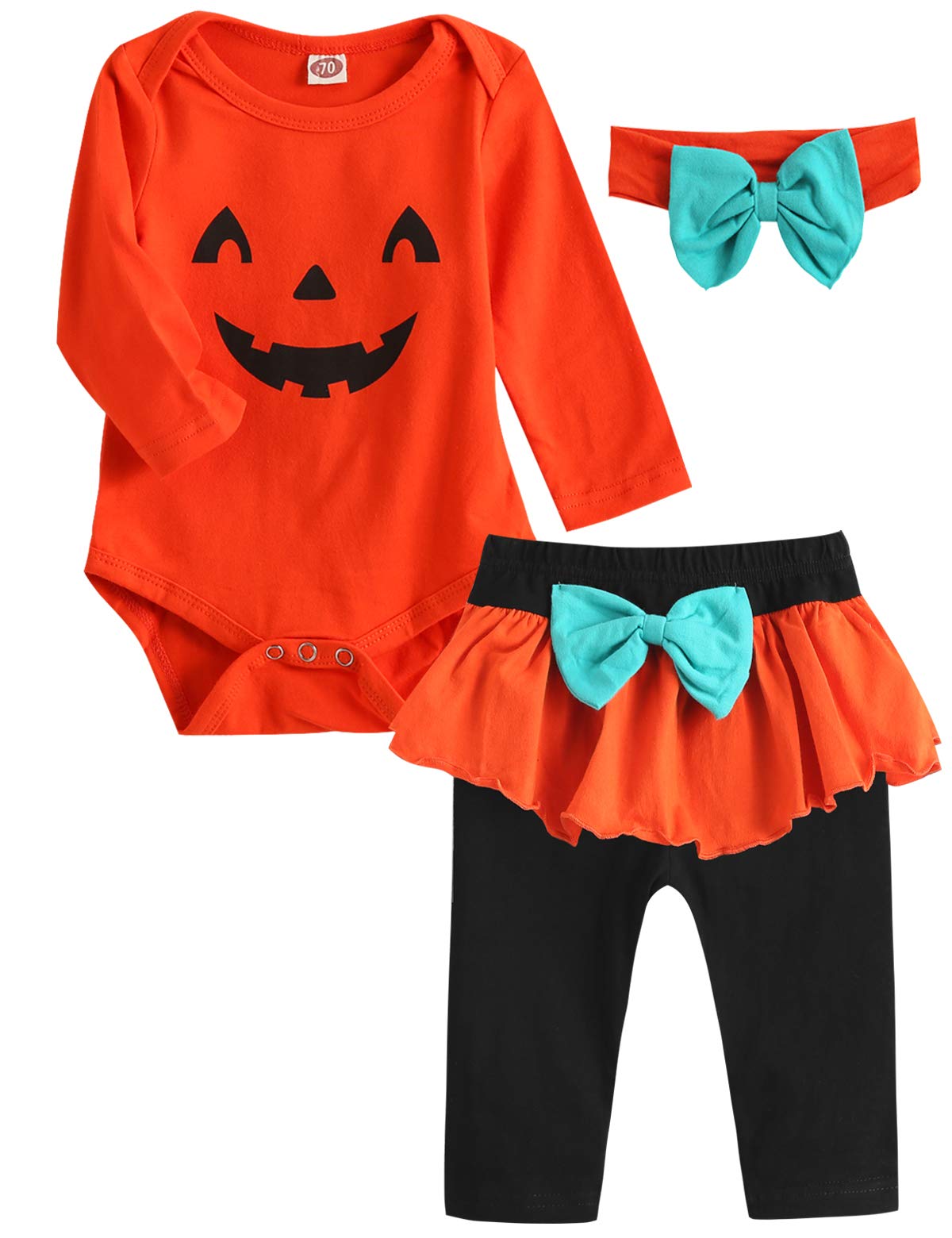 Baby Girl Thanksgiving Outfit Infant Pumpkin Pant Clothing Sets (Orange,0-3 Months)