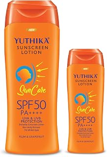 Yuthika Sunscreen SPF 50 Combo – 100ml & 300ml – UVA/B & Blue Light Protection for Oily Skin – 50 PA++++ – Enriched with P... Price In India