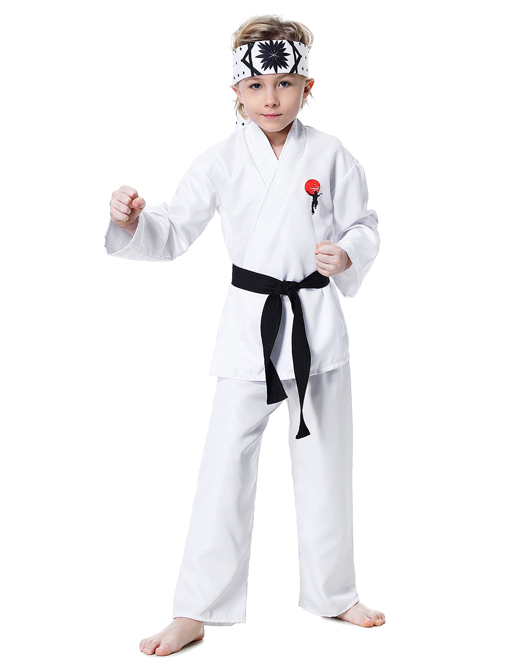 Costume Karate Dress Up Uniform With Headband Belt Pretend Play Halloween Party Cosplay Outfit for Kids