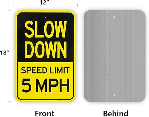 Miniatura 2 de Paquete de 2 letreros grandes de reducción lenta, límite de velocidad de 5 MPH, 18 x 12 pulgadas, aluminio libre de óxido 040, reflectante,