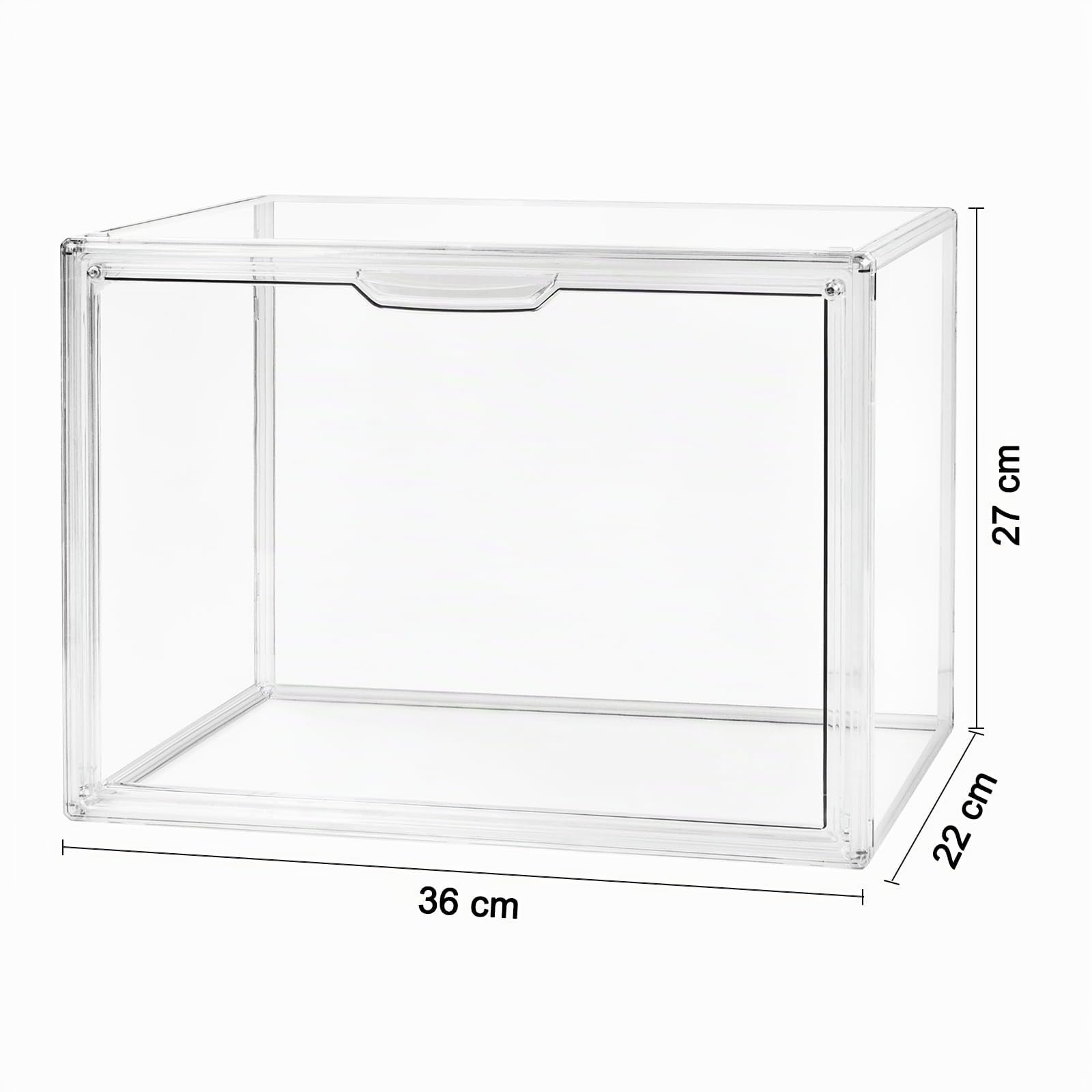 Transparente stapelbare Kunststoff Aufbewahrungsboxen mit magnetische Tür, Staubdichte Aufbewahrung Vitrine Schaukasten für Figuren, Kosmetik, Schuhe, Bücher und Handtaschen (36x22x27cm,4er-Set)