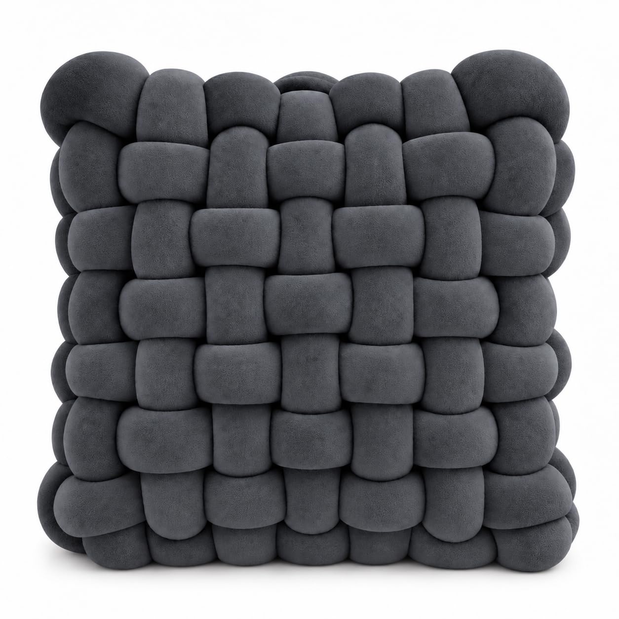 Knotted Cushion 30cm Chunky Woven Square Throw Pillow Home - Charcoal Grey