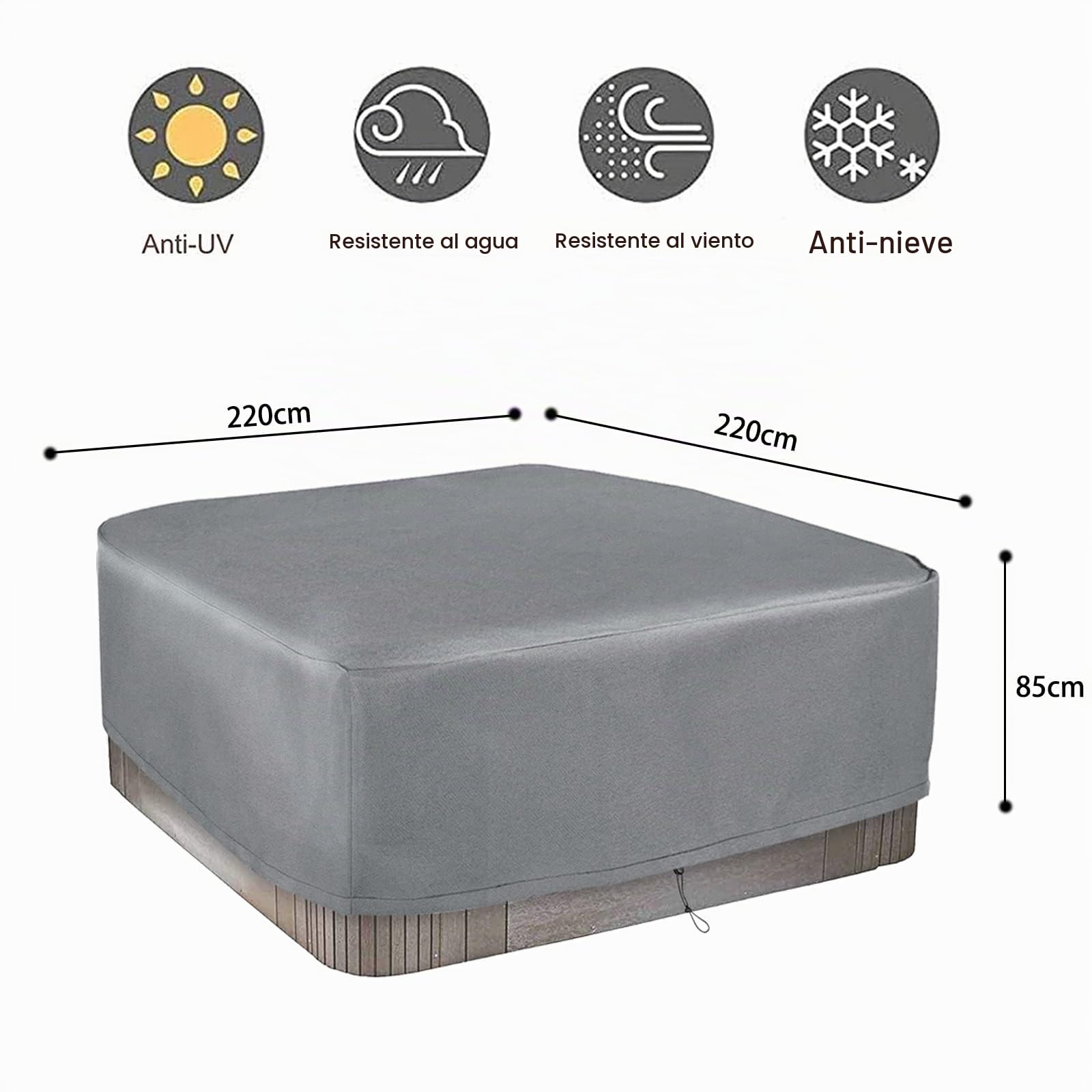 Schleuder Cubierta para, Cuadrada Funda para Bañera De Hidromasaje Cubierta SPA, Impermeable, Anti-UV, A Prueba De Polvo con una Bolsa de Almacenamiento 7 Tamaños a Elegir (220 * 220 * 85 cm)