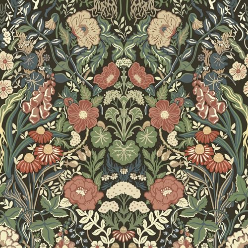 Vintique Vintage Wallpaper Peel and Stick Floral Wall Paper Removable Waterproof Green/Black/Yellow Contact Paper for Bedroom, Bathroom, Home Wall 17.3" x 118"