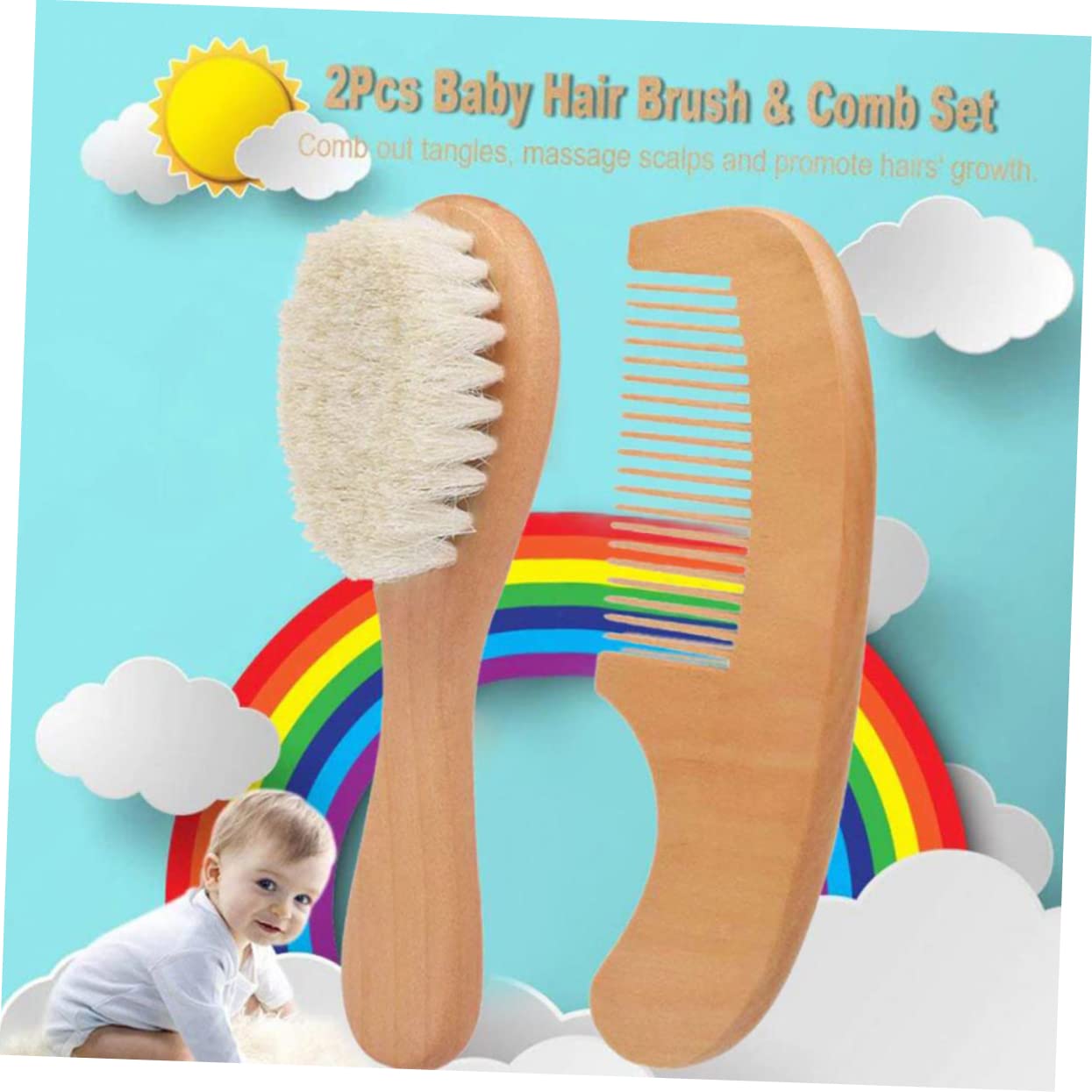 FRCOLOR 4 peines de madera para bebés, para niños pequeños, cepillo de baño para bebés, peine para el pelo, para recién nacidos, peine para, peine de madera maciza