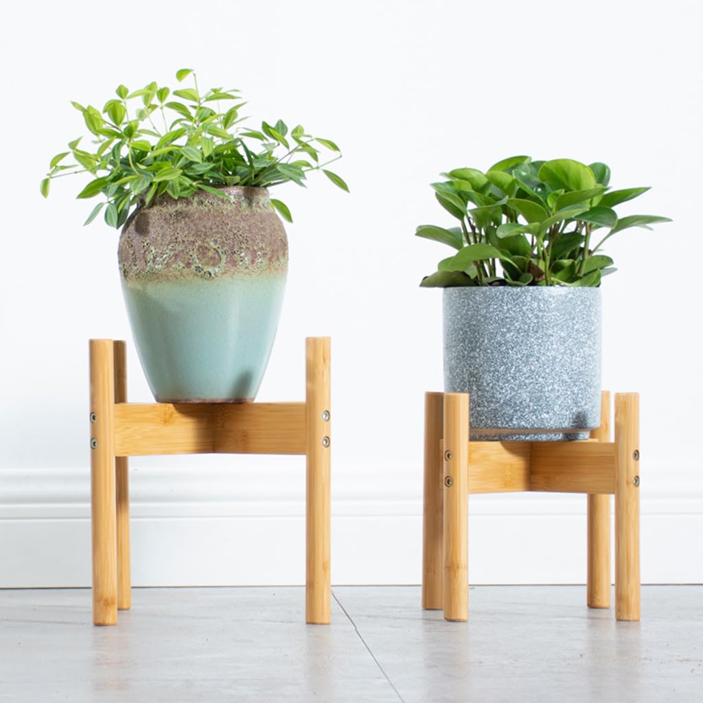 2 Supporti Per Piante In Bambù Oergke, Regolabili In Larghezza (8-30 Cm), Colore Noce, Per Vasi Da Interno, Altezza 20-30 Cm, Fai Da Te - 2