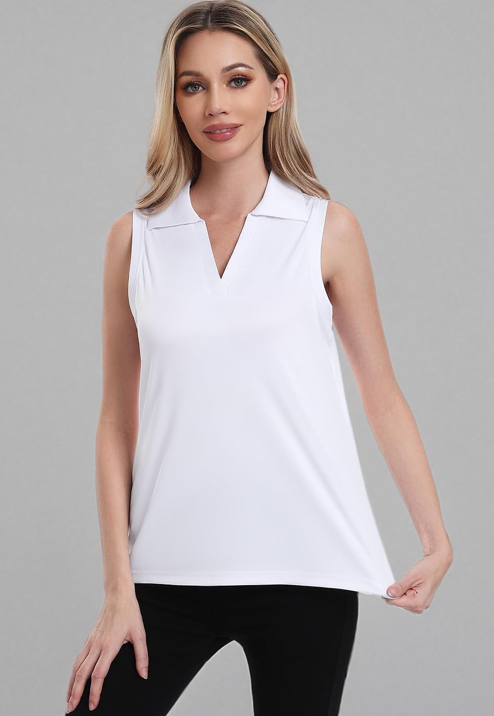 Femdouce 3 Pack Sleeveless Golf Polo Shirt for Women Quick Dry Golf Shirt Sleeveless V Neck Polo Shirt Lightweight