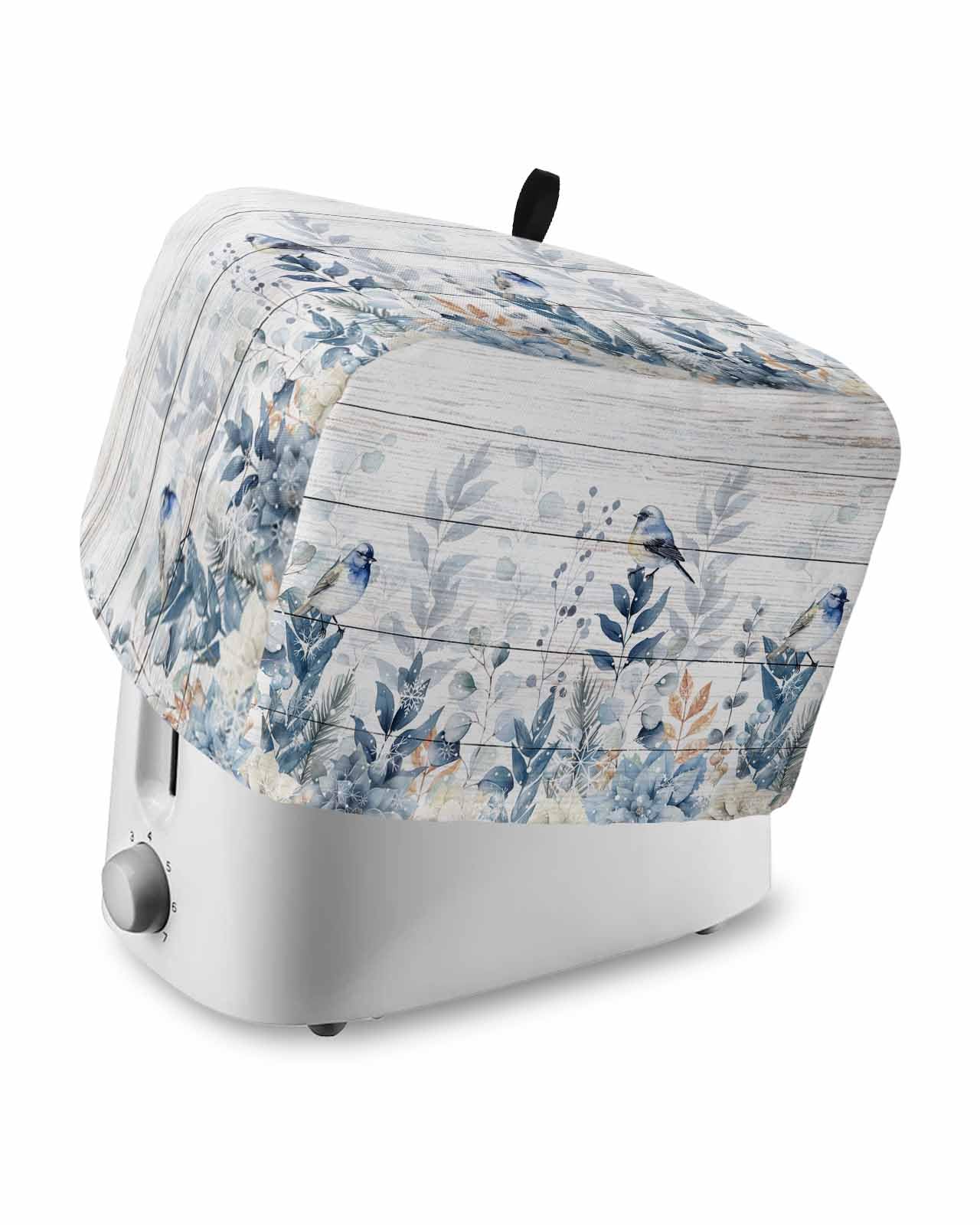 Christmas Toaster Cover 2 Slice Blue Eucalyptus Leaves Toaster Oven Cover with Pockets Robin Bird Floral Wood Grain Bakeware Protector Small Kitchen Appliance Dust Covers and Fingerprint Protection
