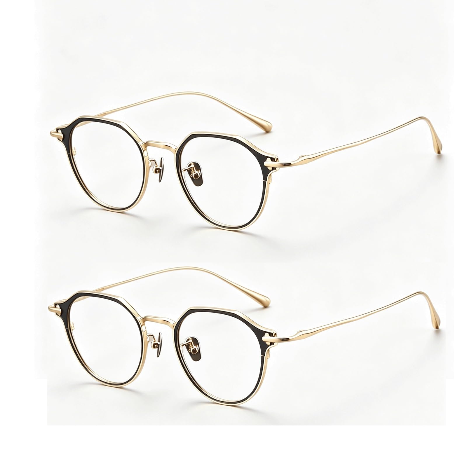 KLJUddGY 2Pcs Eyewear Frames Pure Titanium Spectacles for Computer Irregular Non Prescription Eyeglasses Reading Glasses Vintage Frames(Black Gold)