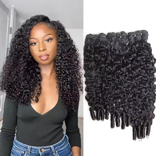 mianduan Burmese Curly Bundles Human Hair Unprocessed 100% Real Human Hair Burmese Bundles Water Wave Bundle For Quick Weave Double Weft Natural Black Color 14 16 18 Inch