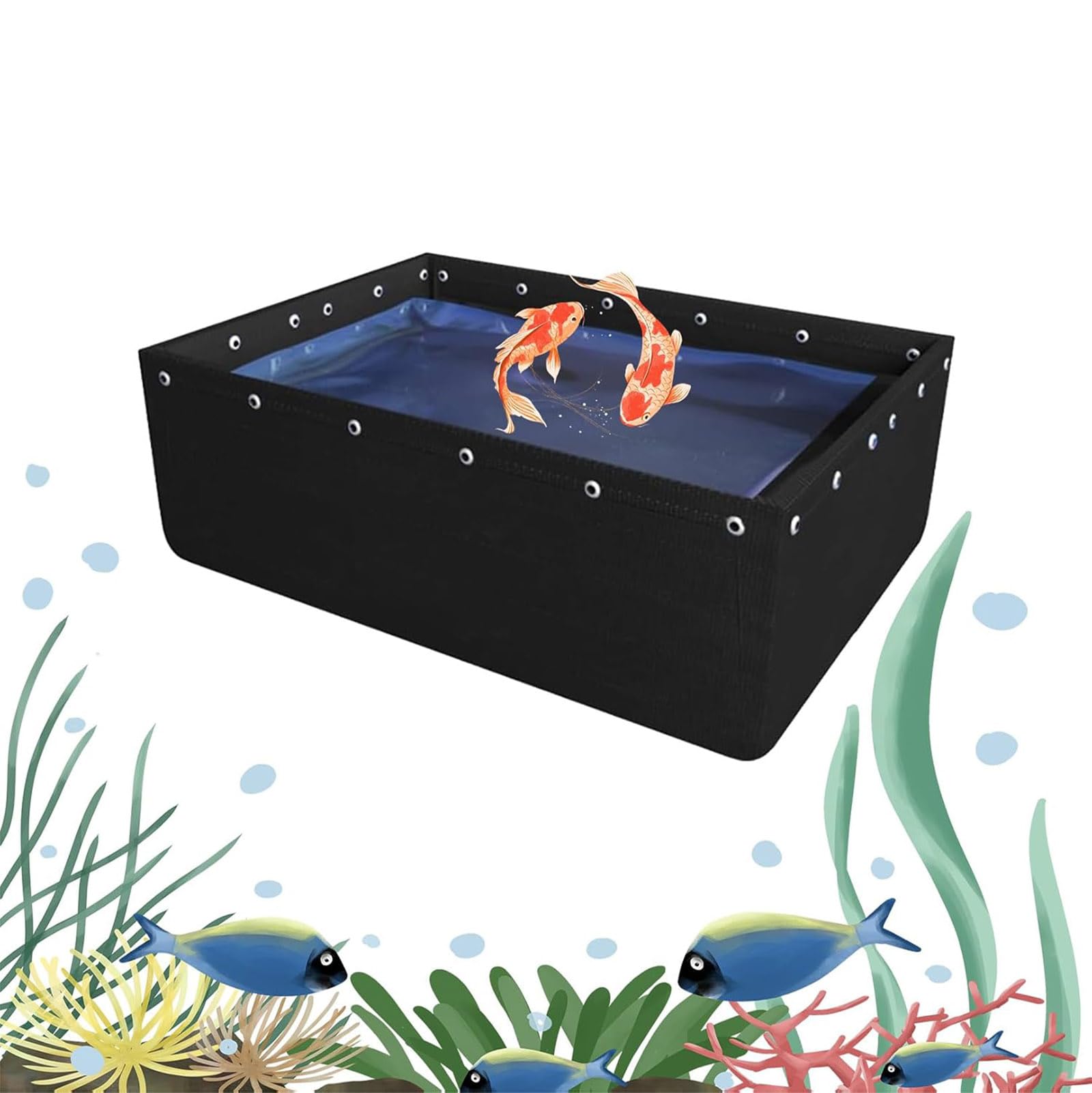 Generisch Robustes PVC-Aquarium – 0,5 mm Starkes Segeltuch-Fischbecken mit Ablassventil für Meerwasser-Kois, Schildkröten und Schwimmfische – Tragbarer Wasserspeicherteich 150 x 100 x 60 cm