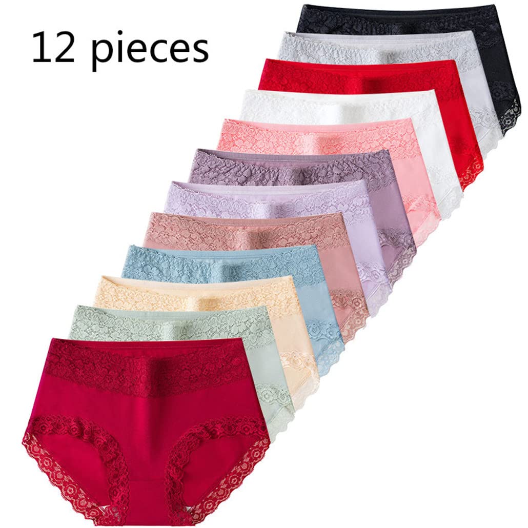 keusyoi Damen-Unterwäsche, Baumwolle, niedlich, sexy, bequem, weiche Spitze, Höschen für Damen, nahtlose Unterwäsche, 12 Stück