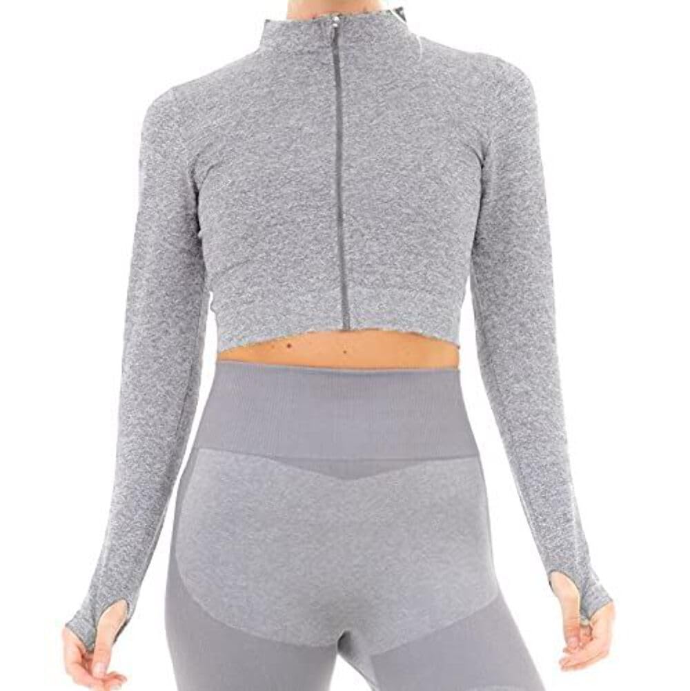 M17 Womens Ladies Sports Athletics Yoga Marl Rib Seamless Zipped Jacket - Medium - Grey Marl