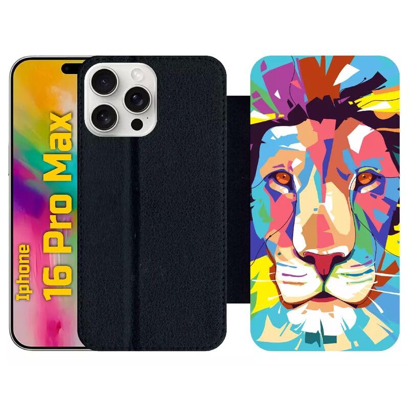 Etui iPhone 16 Pro Max antichoc à rabat en simili-cuir noir avec clapet de protection intégrale