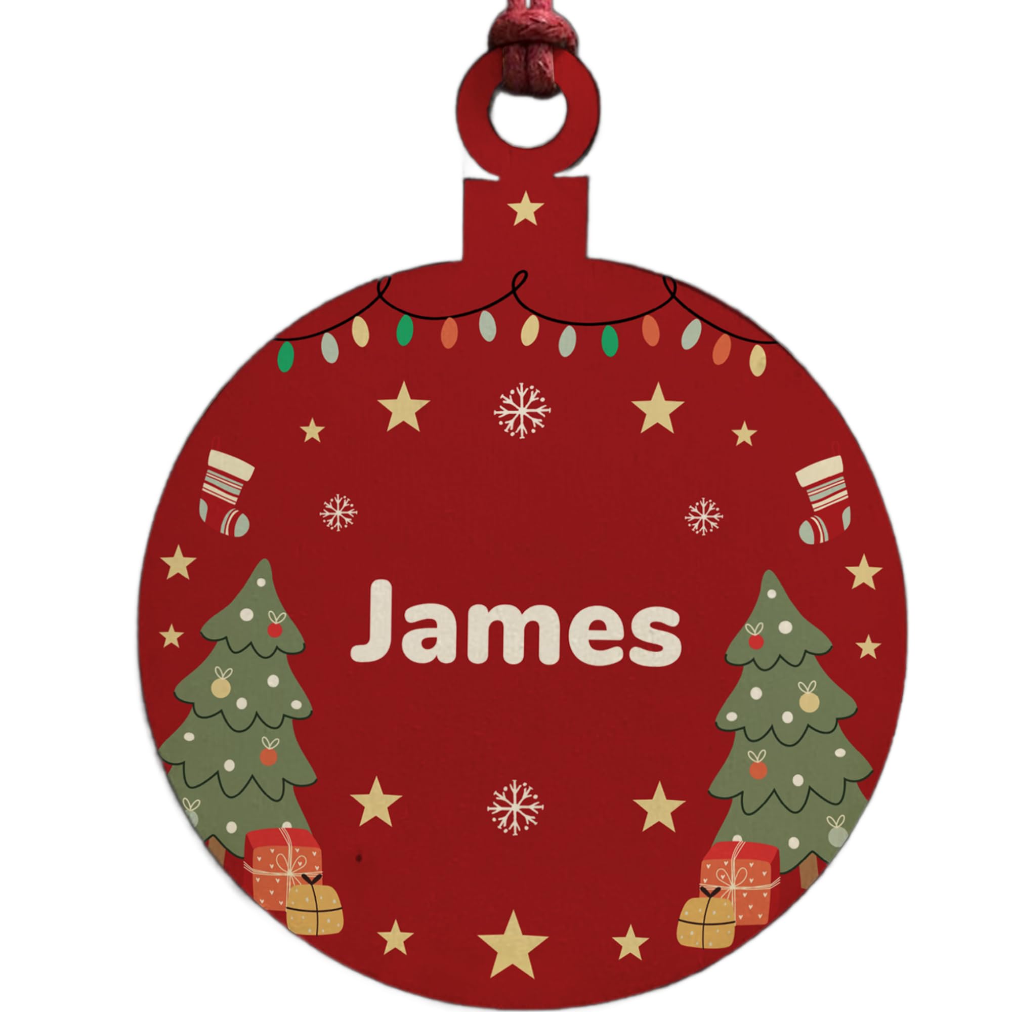 Red Ocean Persoanalised Any Name Christmas Bauble Wood Decoration 1st For Daughter Son