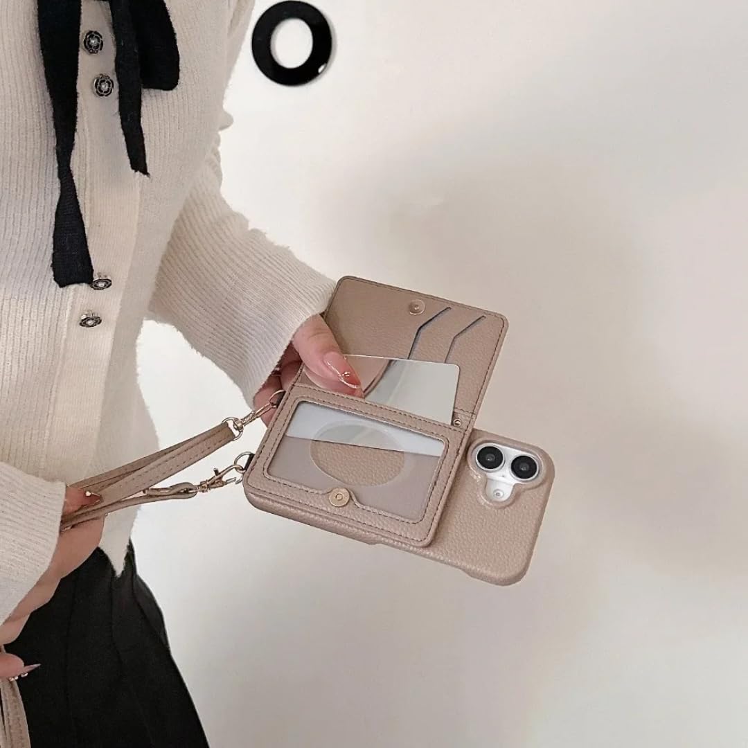 Etui na telefon iPhone 11 z paskiem na szyję, skórzane, z lusterkiem i miejscem na karty (do iPhone 11/fioletowe)